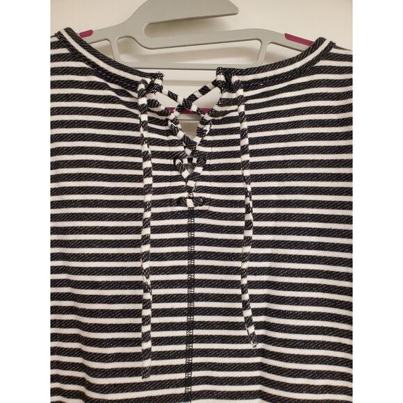 Women's T by Talbots Terry Knit Black/White Striped Dress Lace Up Back | Size M - Picture 3 of 7